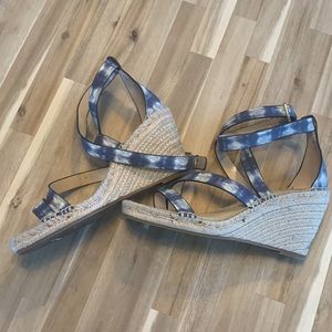 Vince Camuto Blue Leather Wedge Sandel Sz 10 - image 1